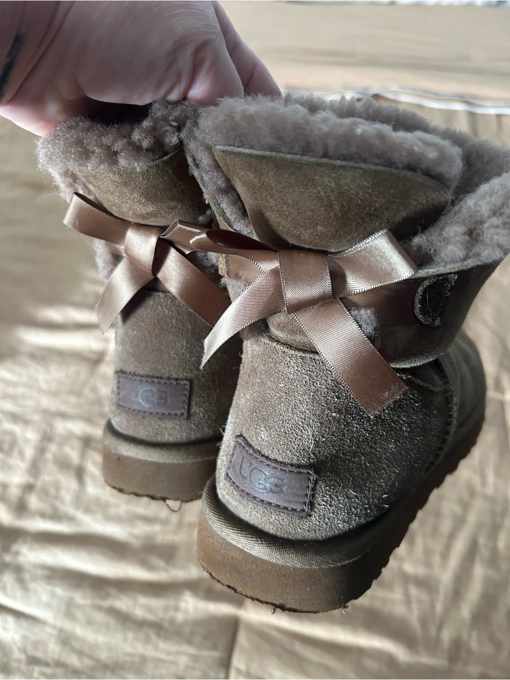 UGG Chestnut Suede Bow Back Winter Boots